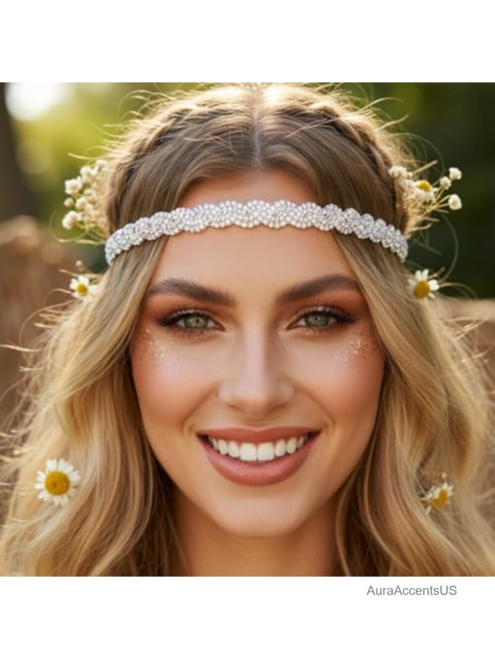 Elastic Rhinestone Headband Sparkly Crystal Braid Head Chain